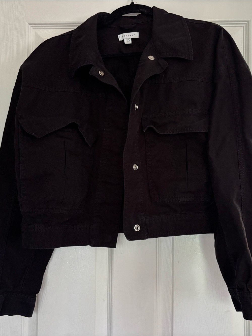 Topshop Black Cropped Oversized Denim Jacket